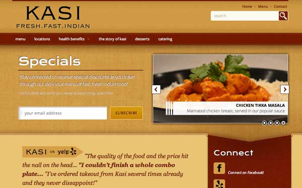 Responsive website theme customizations for Carlsbad restaurant