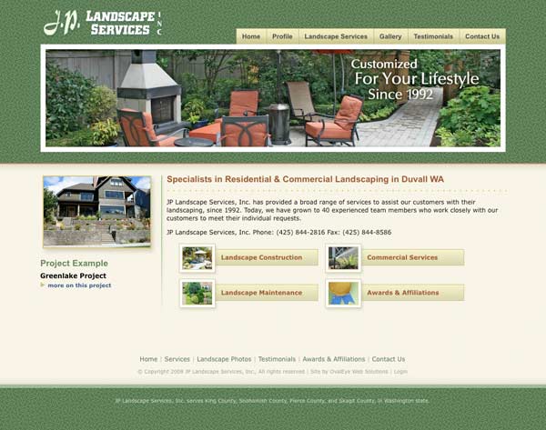 Web design for Washington State landscape company