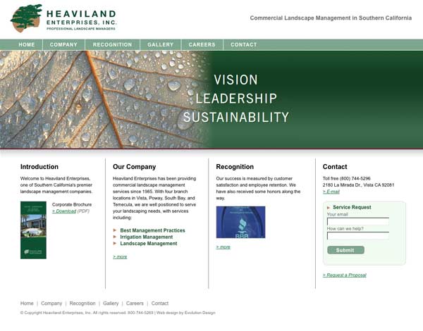 Web design for landscape maintenance contractor in Vista, CA